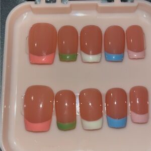 10 PC Hand Crafted Colorful French Tip Nails NWT *CLEARANCE*